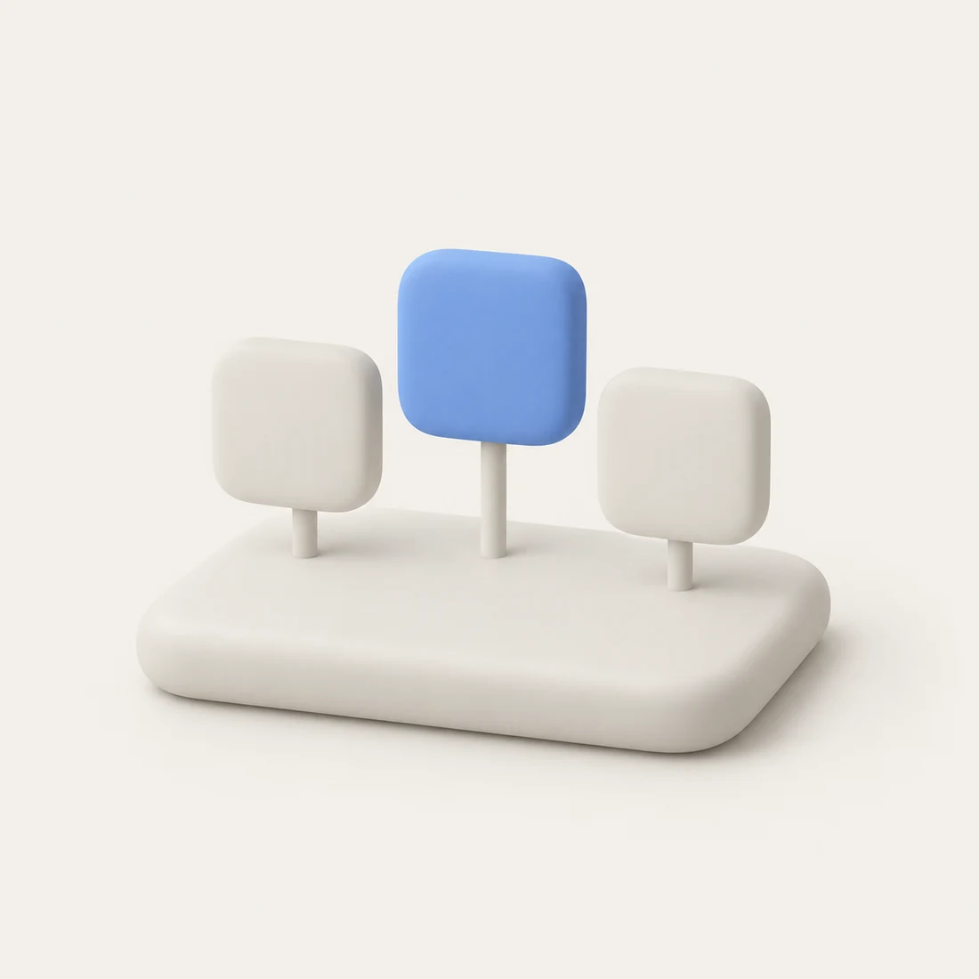 A clay render of surfaces docked to one base.
