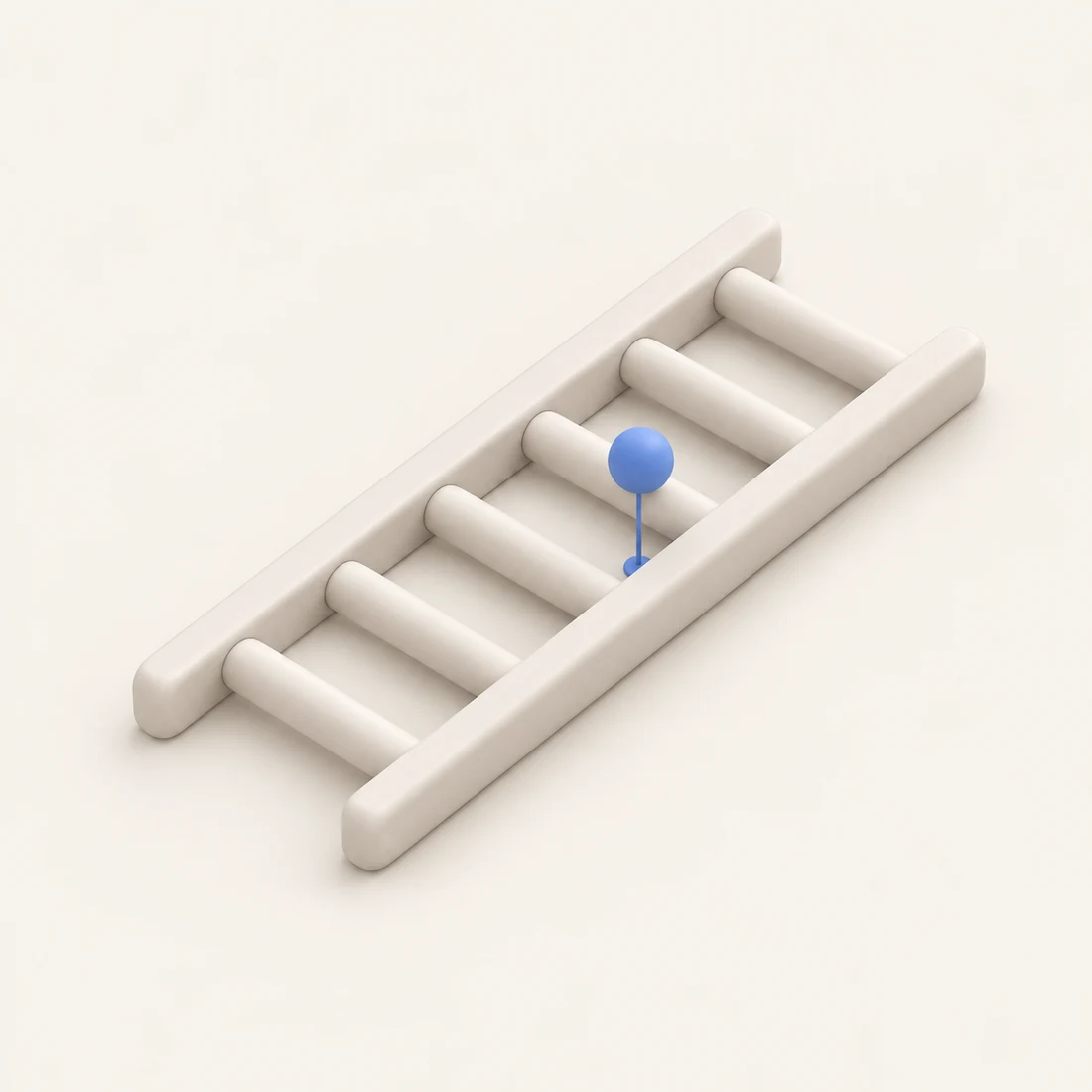 A clay render of a ladder with one rung marked.