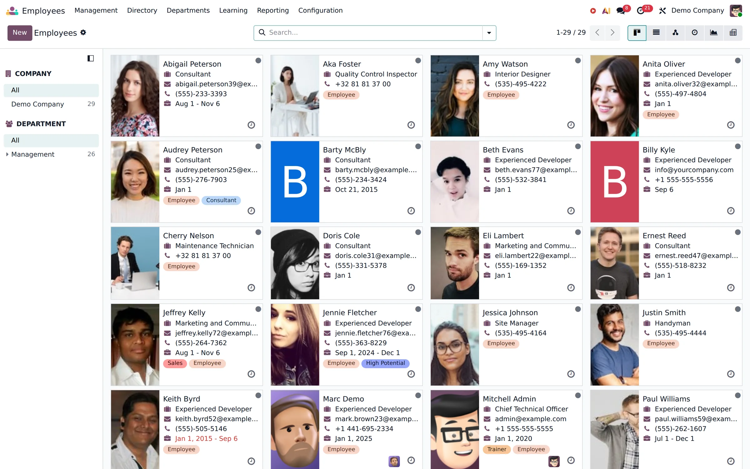 An Odoo employee directory.
