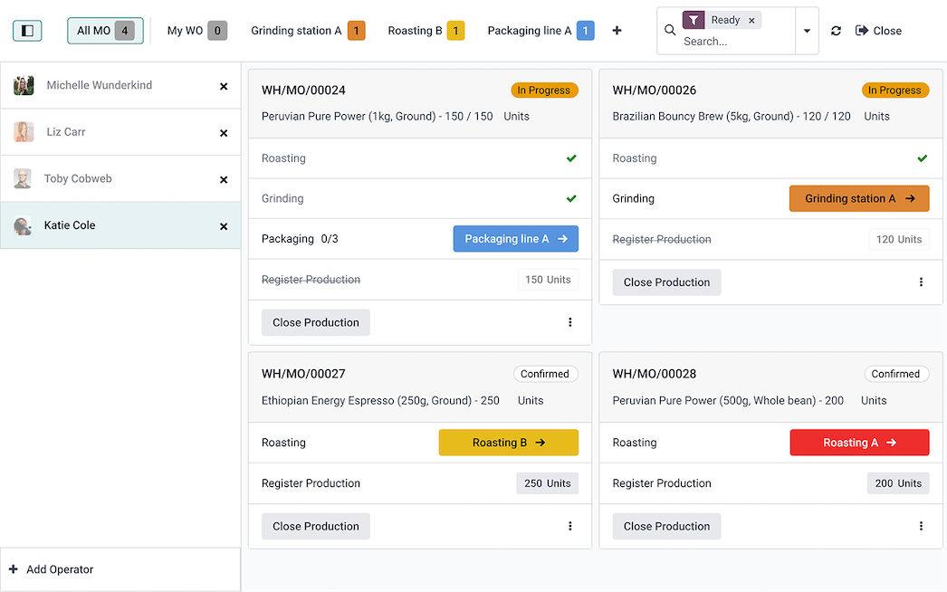 Odoo's manufacturing interface.