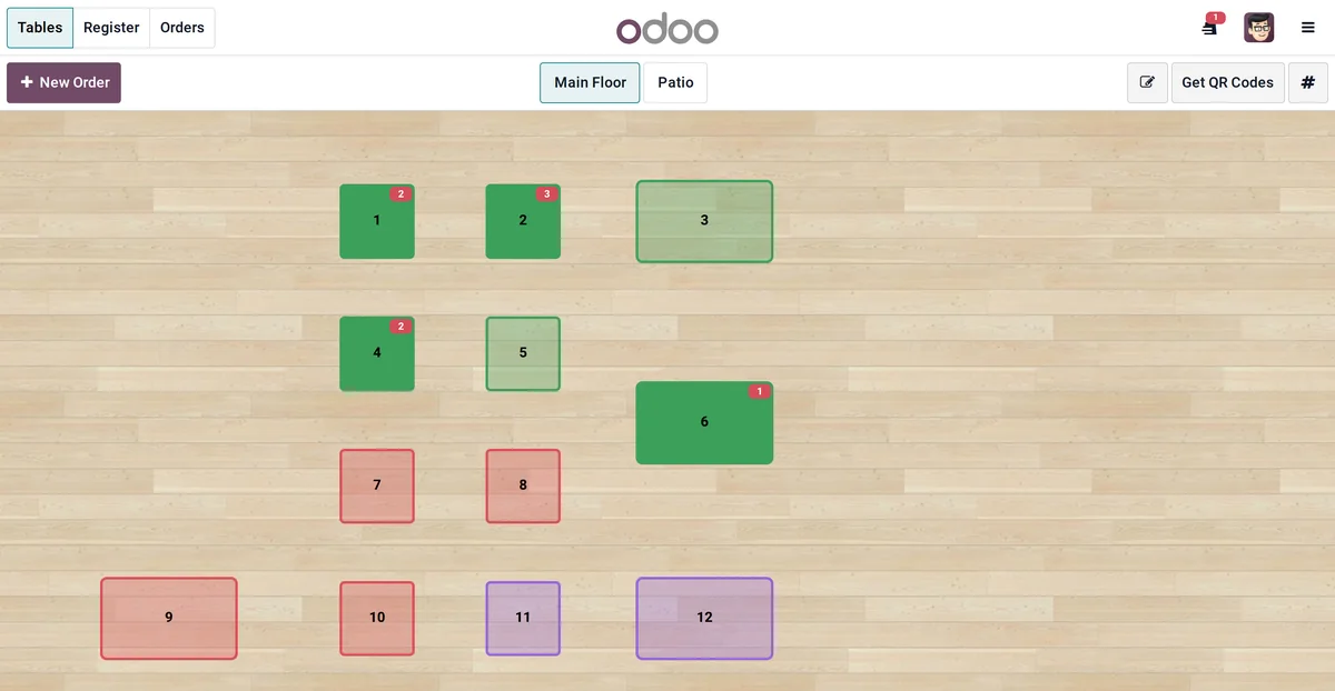 An Odoo restaurant floor plan.